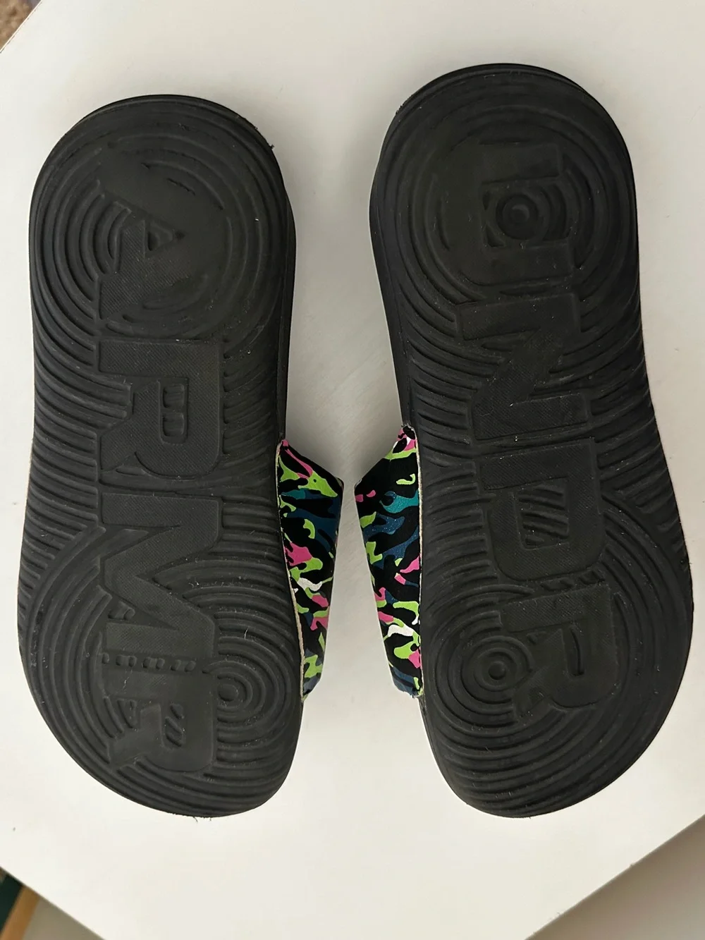 Under Armour Kids Black Slides with Neon Camo Strap